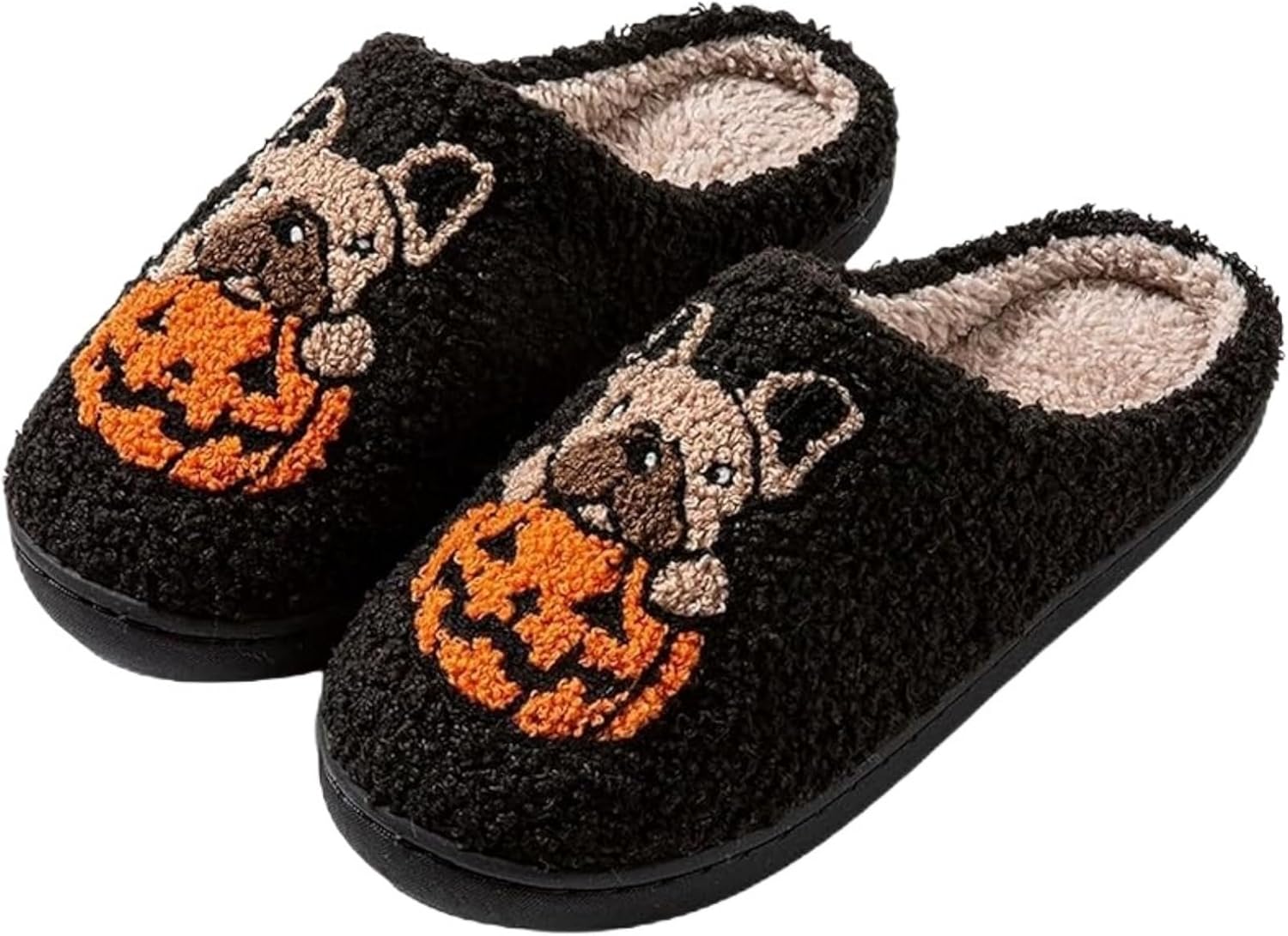 

Тапочки с тыквой на Хэллоуин для женщин, страшные шлепанцы, милые тапочки в виде щенка для дома, забавные подарки на Хэллоуин для взрослых Xaiodragonsky, черный