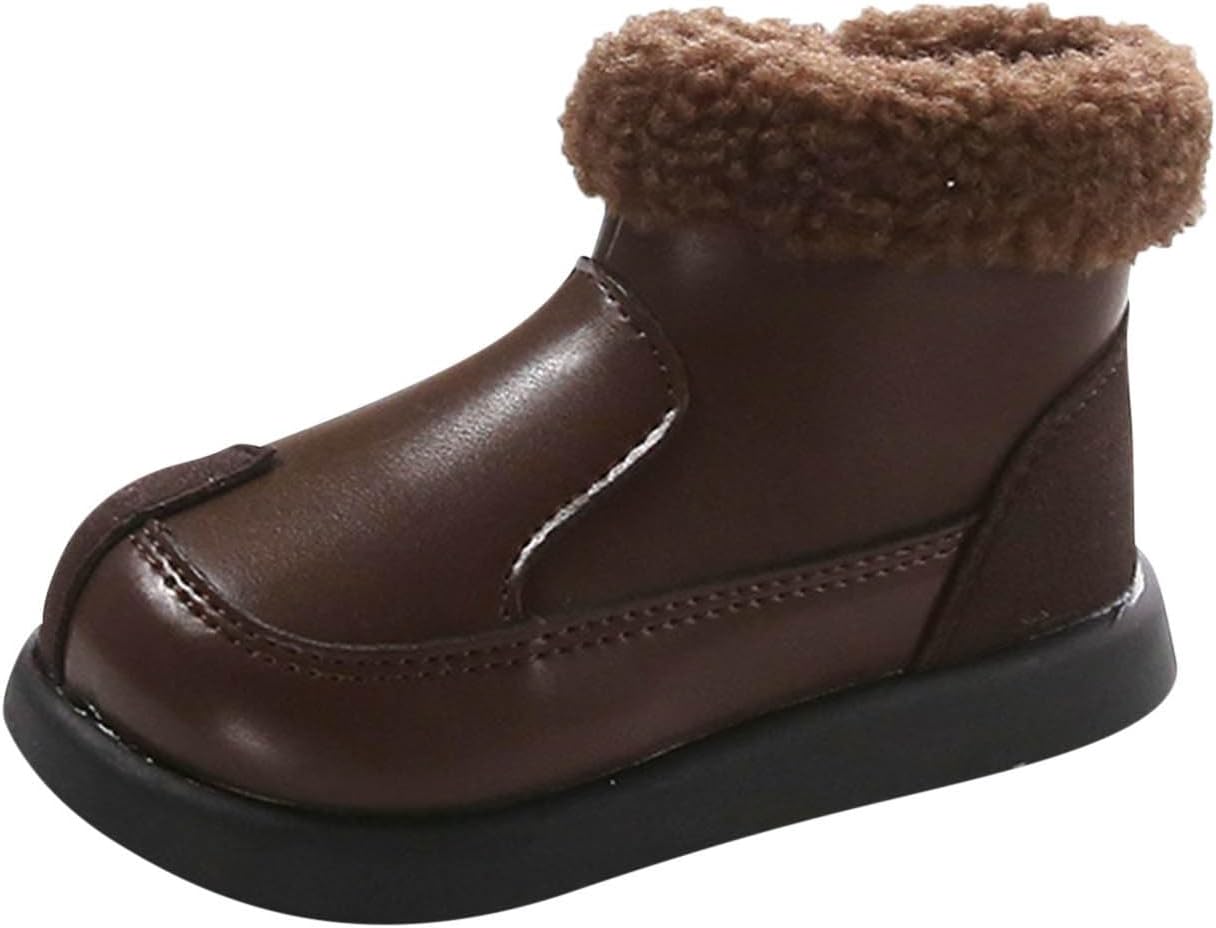 

Зимние сапожки для девочек-подростков с меховой подкладкой, короткие утепленные ботинки из искусственной кожи для улицы, размеры 15M-10T Zzalalana, Brown