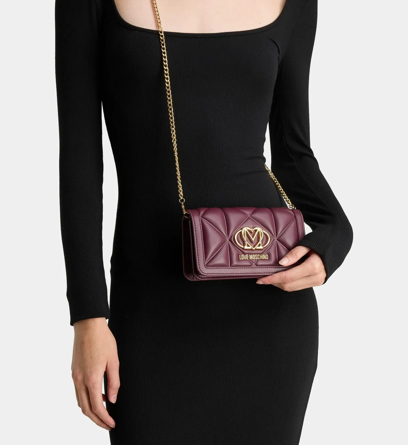 Стеганая сумка с монограммой Love Moschino, бордовый — фото 2