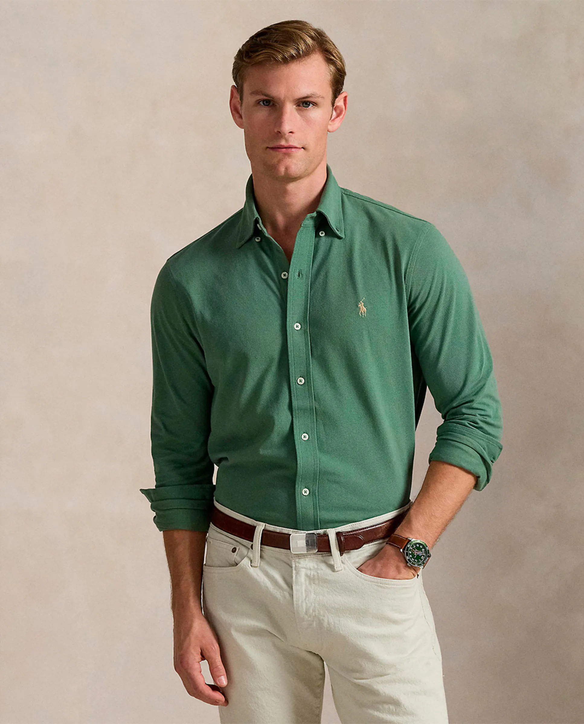 

Ультралегкая мужская рубашка из пике Polo Ralph Lauren, цвет Verde Valle