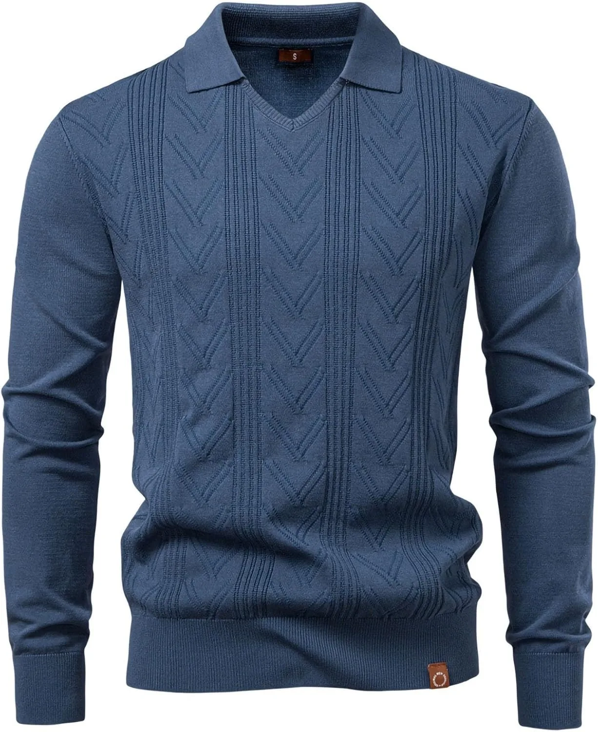 

Мужской свитер с воротником и V-образным вырезом, текстурированная вязка, slim fit Lmdudan