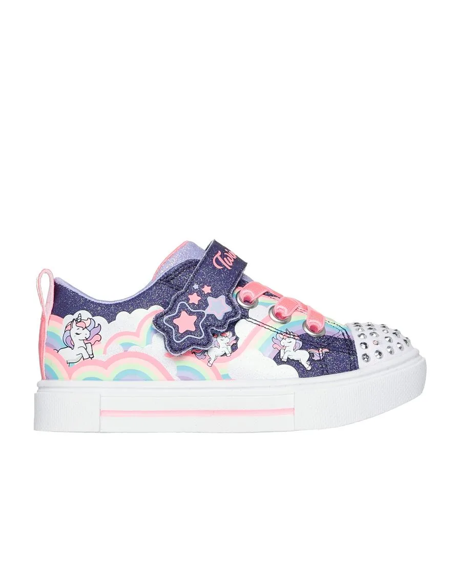 Детские кроссовки для девочек Twinkle Toes: Twinkle Sparks - Unicorn Stay-Put Light-Up Casual Sneakers от Finish Line Skechers, темно-синий, мультиколор — фото 2