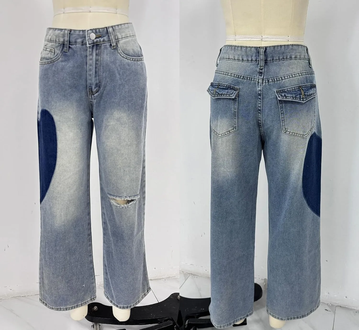 Женские джинсы low waist baggy с принтом в виде сердца в стиле y2k — фото 4