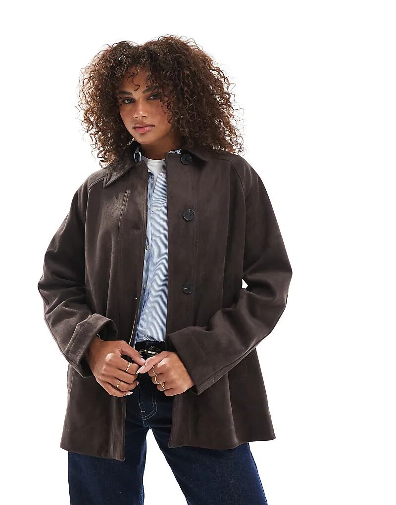 

Пальто из искусственной замши ASOS DESIGN цвета мокко, Коричневый, Пальто из искусственной замши ASOS DESIGN цвета мокко