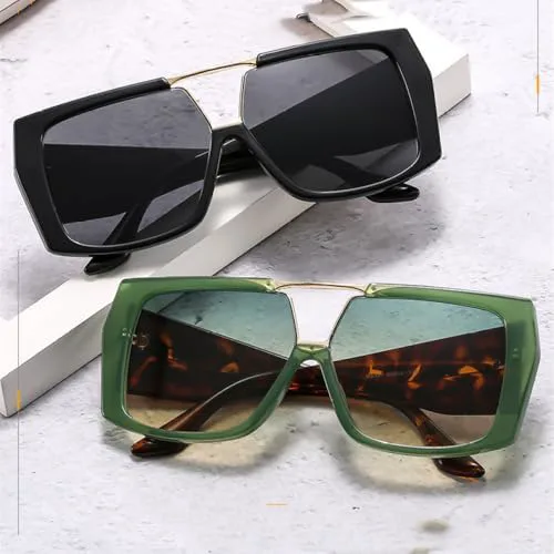 

Большие квадратные солнцезащитные очки для женщин в винтажном стиле, мужские солнцезащитные очки зеленого цвета с защитой от УФ-излучения UV400 MTZJH, Black