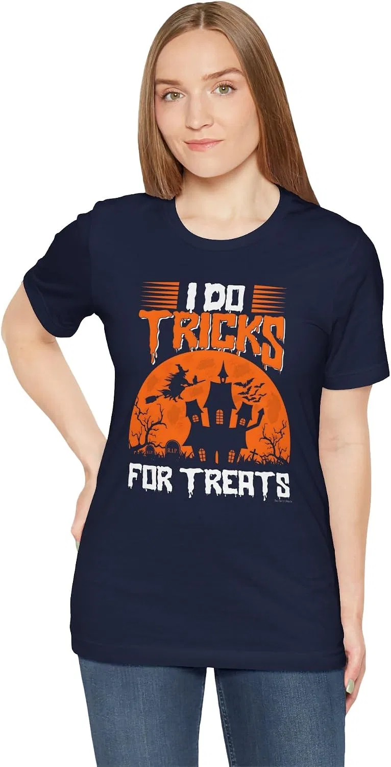 Женская футболка с принтом I Do Tricks For Treats Bella+Canvas, Navy — фото 2