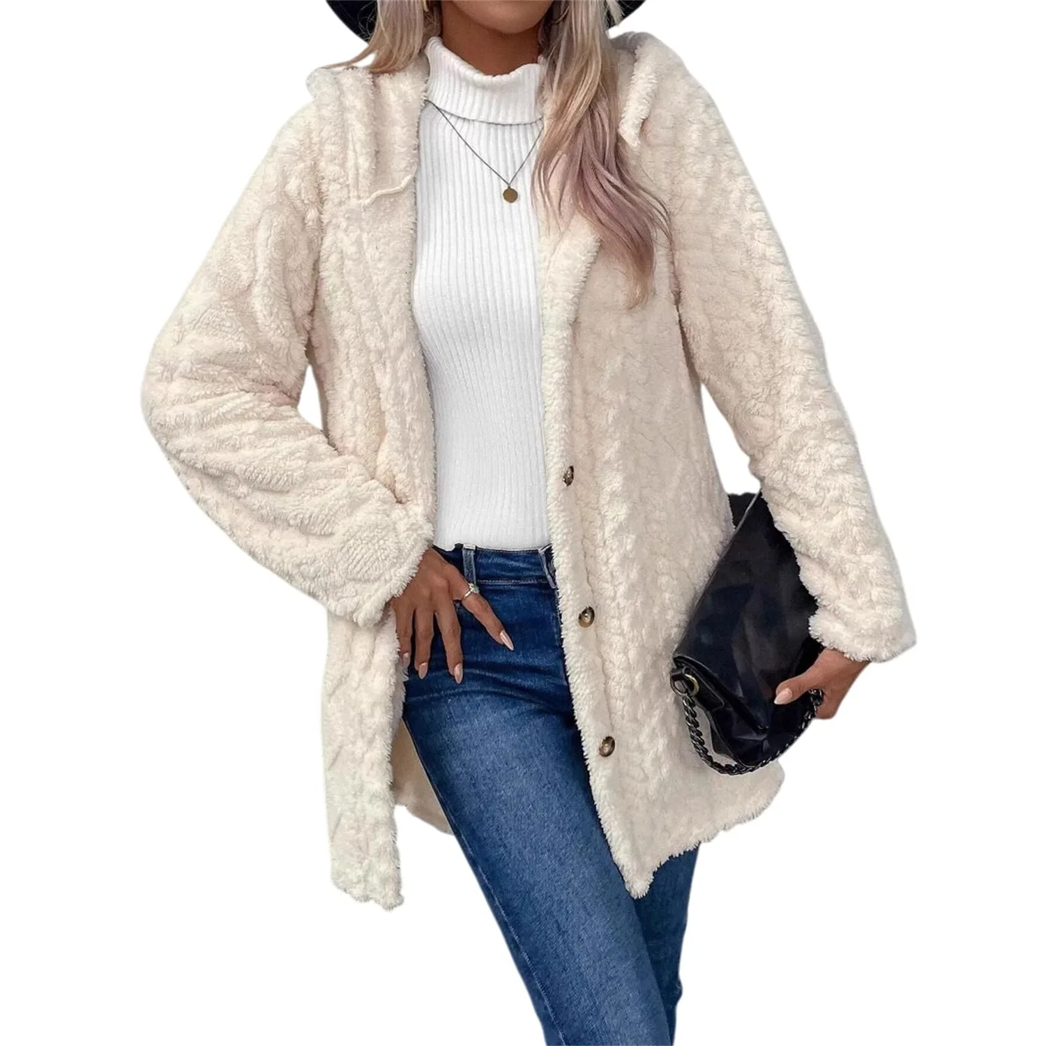 Женское пальто с капюшоном Donna Autunno Inverno Caldo Moda Jacquard, bianco