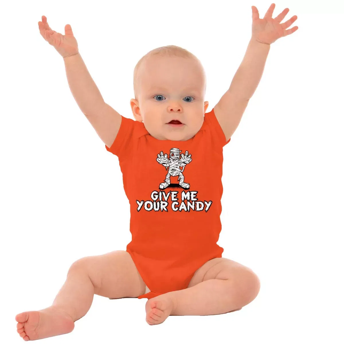 Детский боди-комбинезон с принтом Funny Halloween Mummy Give Me Candy Brisco Brands, Orange — фото 3