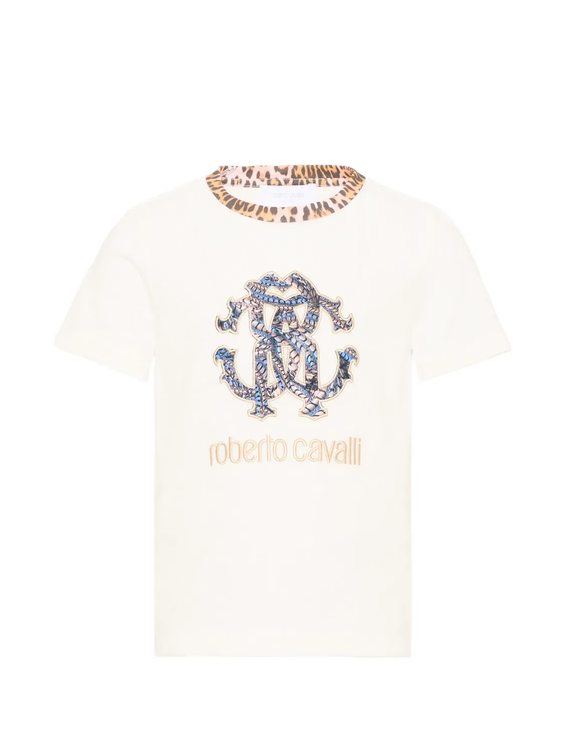 Футболка с леопардовым принтом и логотипом Roberto Cavalli Junior, нейтральные цвета