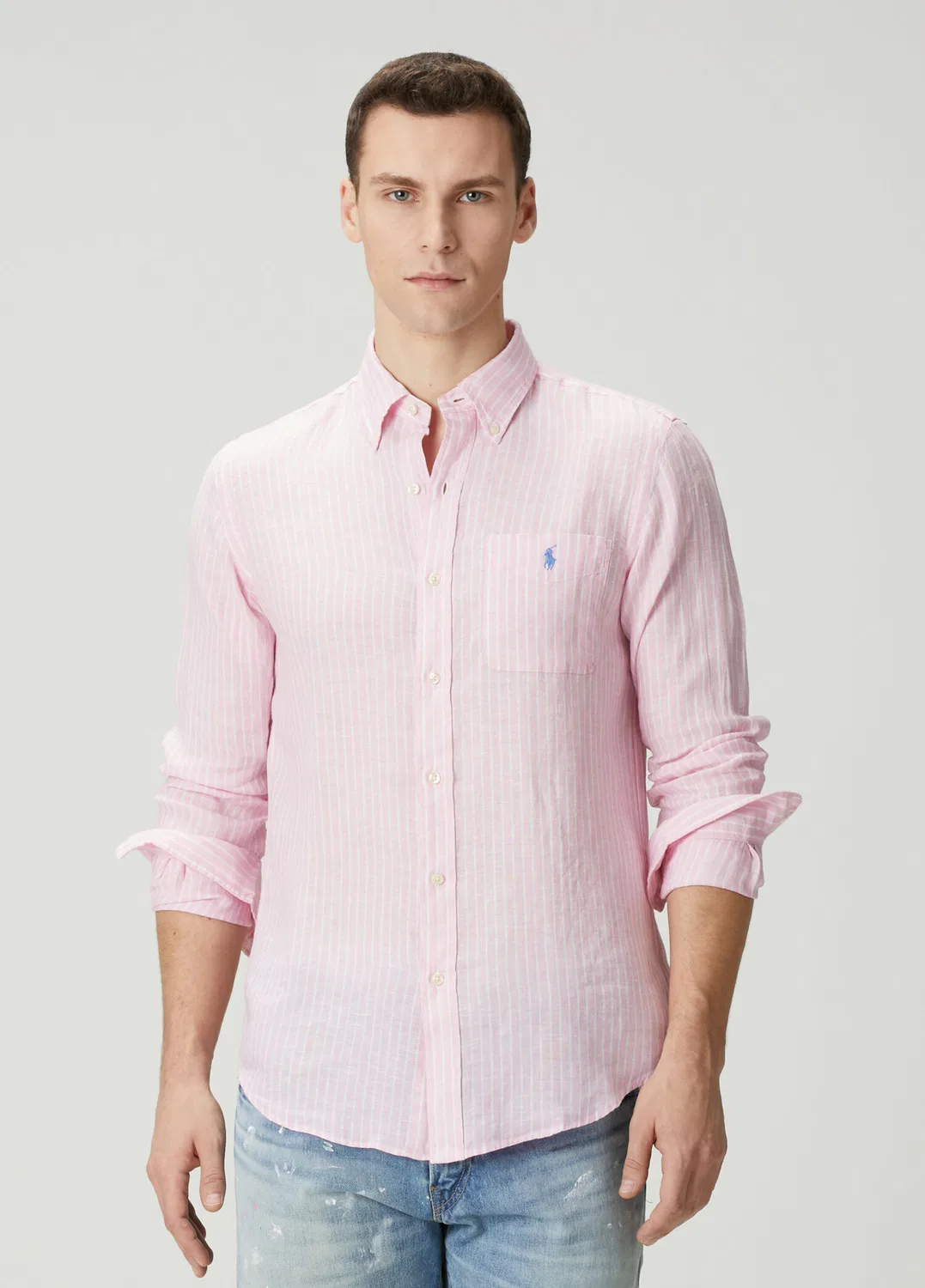 Рубашка из льна в полоску Polo Ralph Lauren, pink