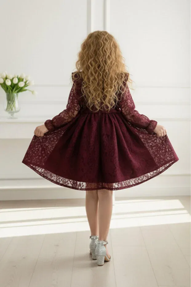 Детское платье для девочек кружевное Prom Abiyekids, Burgundy — фото 3