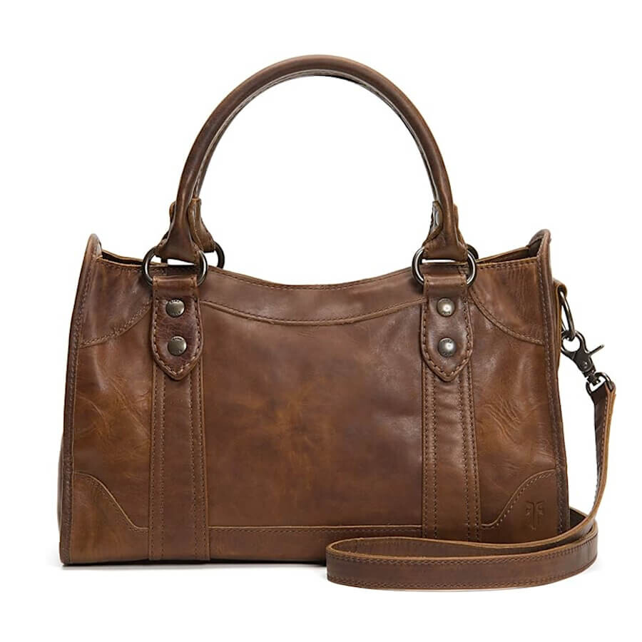

Кожаная сумка Frye Melissa Zip Satchel, темно-коричневый