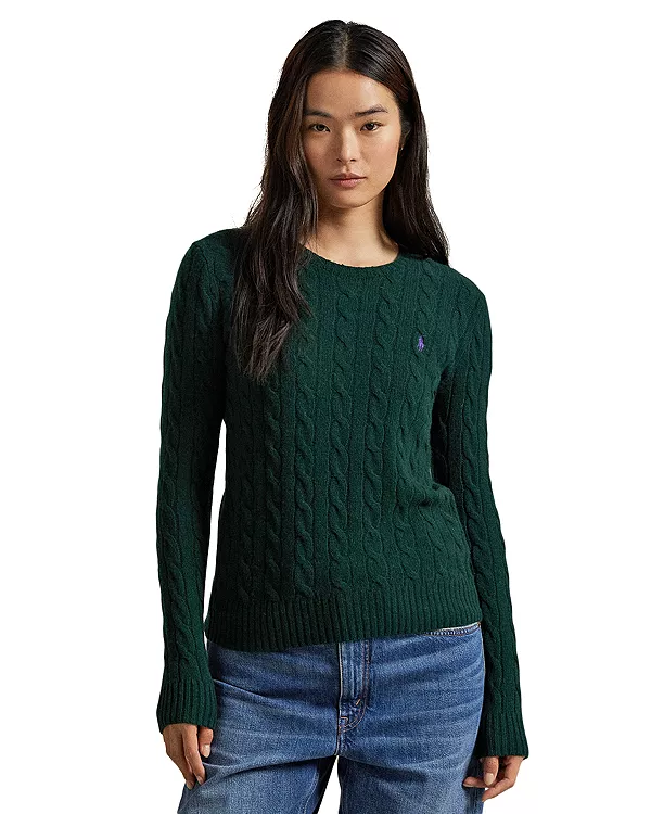 

Свитер с круглым вырезом из шерсти и кашемира с косами Ralph Lauren, зеленый