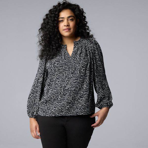 

Пышная блузка с длинным рукавом и сборкой на горловине Simply Vera Vera Wang, цвет black texture