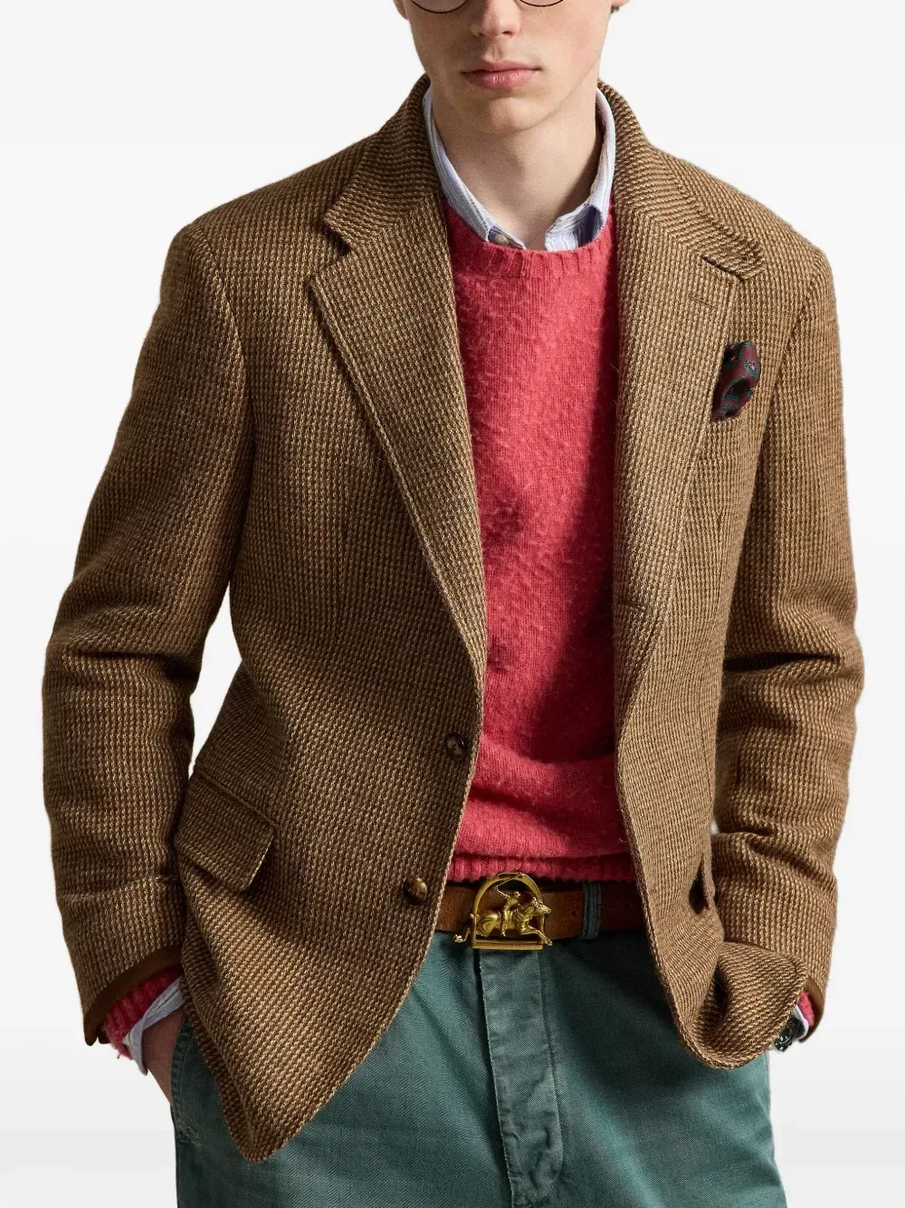 Приталенный блейзер из ткани тик-вив POLO RALPH LAUREN, коричневый — фото 3