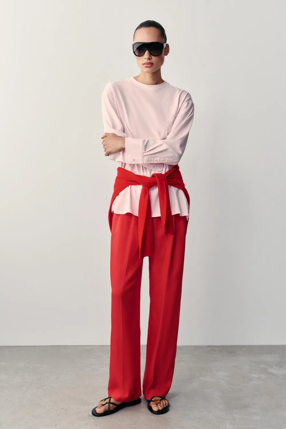 Контрастная футболка с длинными рукавами ZARA, Pink