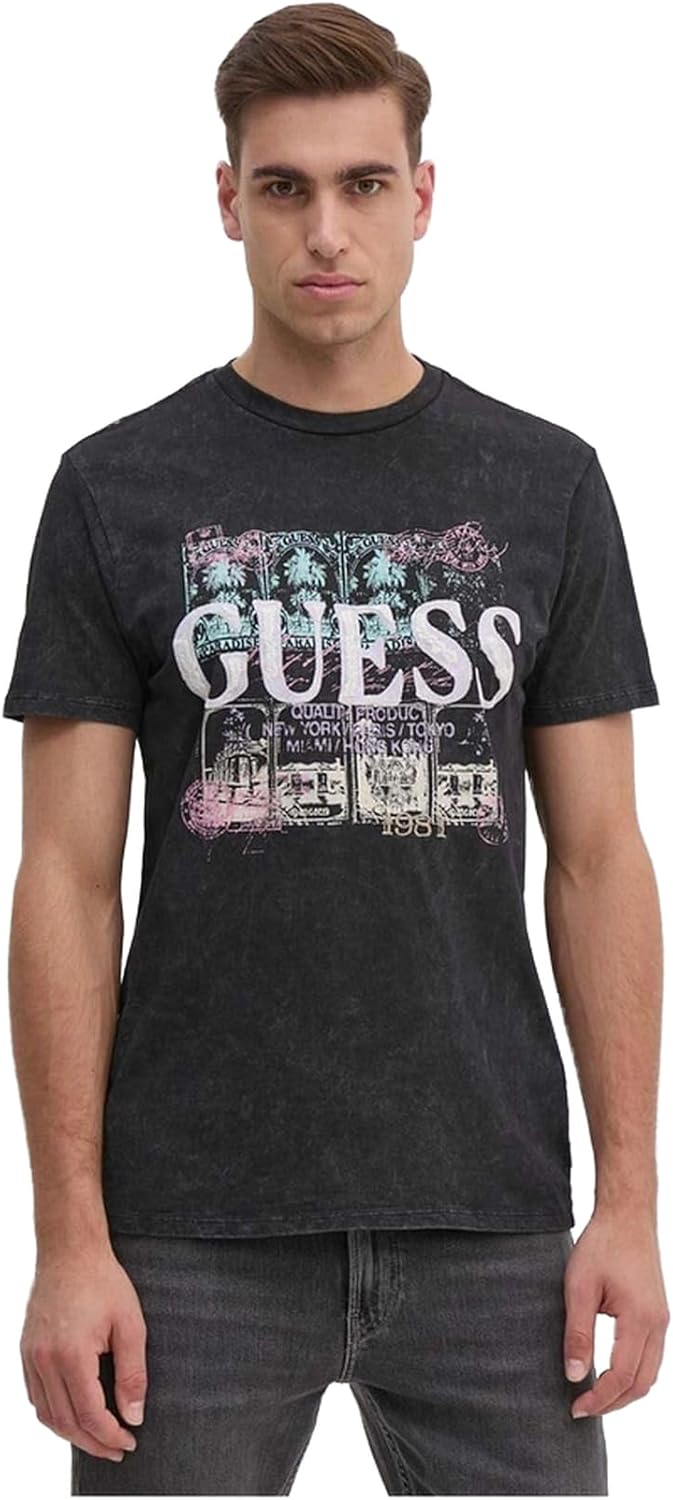 

Мужская футболка GUESS с логотипом Eco World Stamps, Jet Black Multi, Черный, Мужская футболка GUESS с логотипом Eco World Stamps, Jet Black Multi