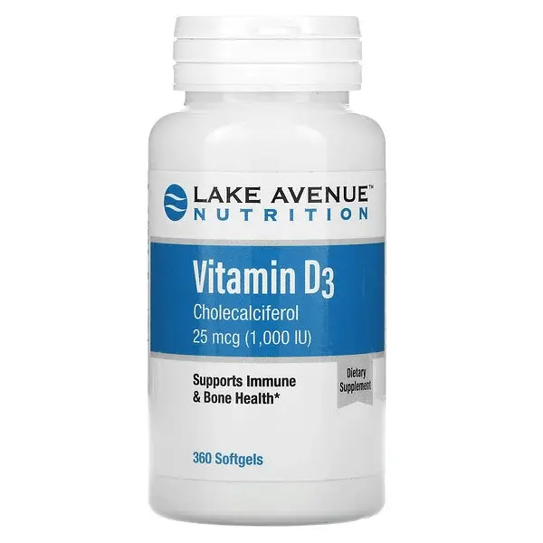 

Витамин D3, 25 мкг (1000 МЕ), 360 капсул, Lake Avenue Nutrition