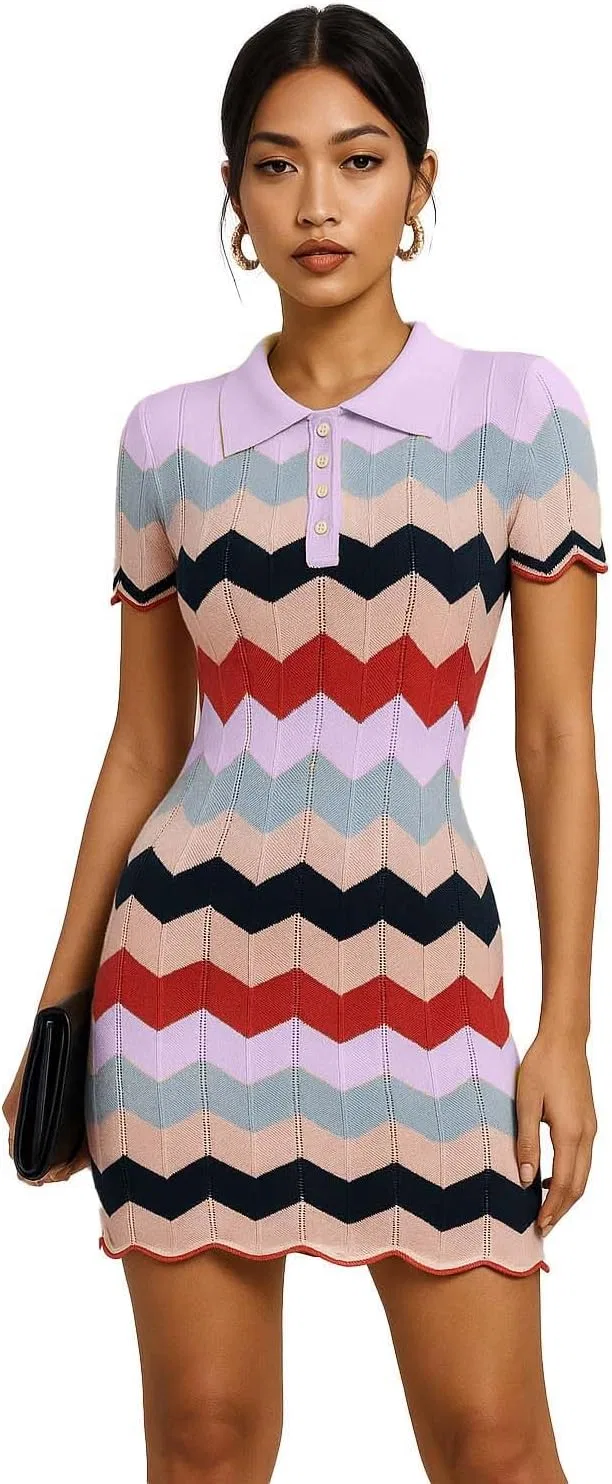 Женское платье-поло с шевронным узором, Purple Group
