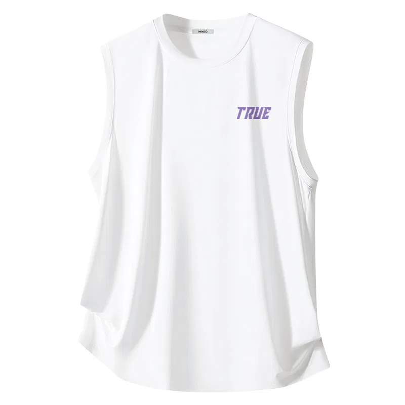 Детский топ с принтом MINISO, Ice Silk Mesh Light Gray Mystic Purple Future Chest Logo — фото 4