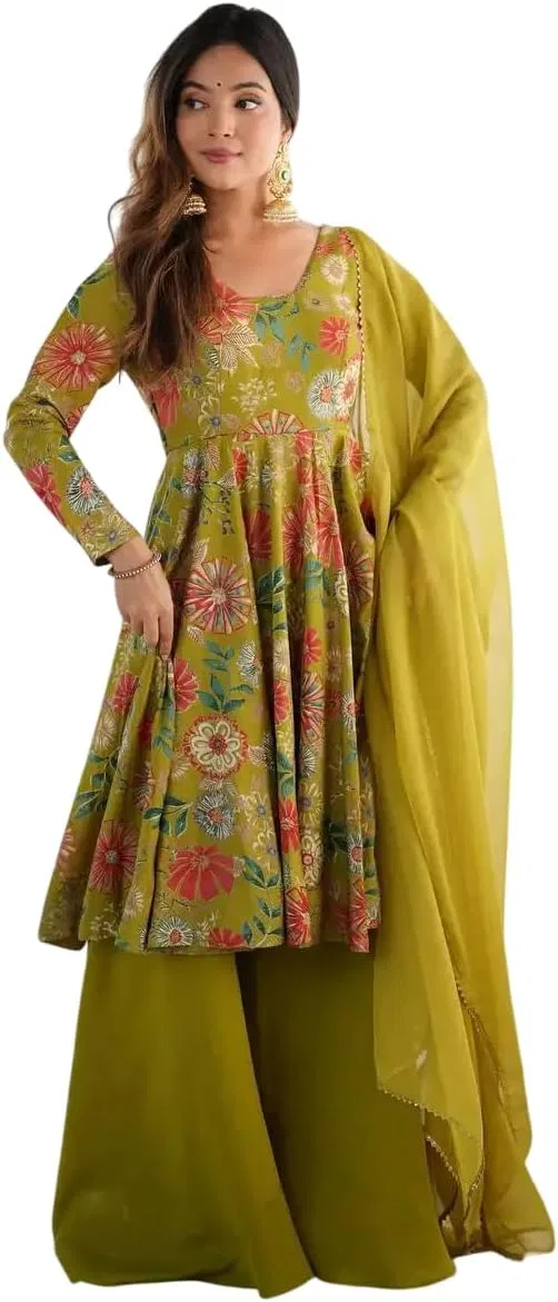Женский комплект-туника с палаццо и пашминой, Anarkali, оранжевый