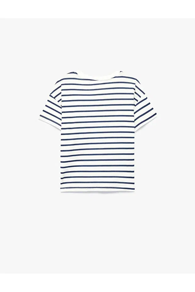 Детское для мальчиков футболка хлопковая с принтом Koton, Ecru Striped — фото 3