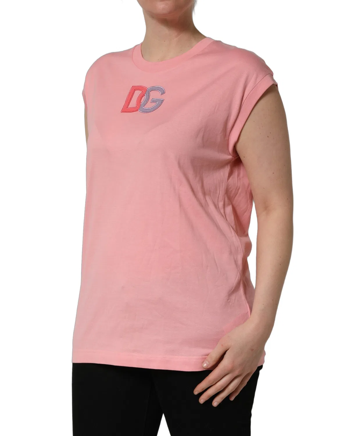Женская хлопковая футболка без рукавов с логотипом DG Logo Dolce & Gabbana, Pink — фото 4