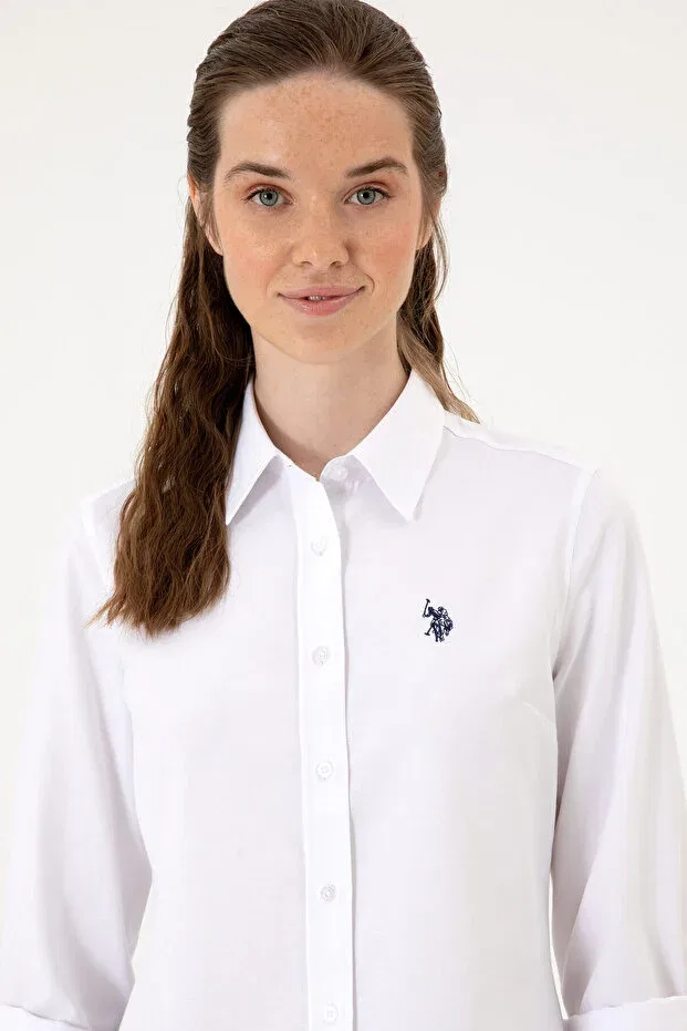 Женская рубашка с длинным рукавом Basics U.S. Polo Assn., White — фото 3