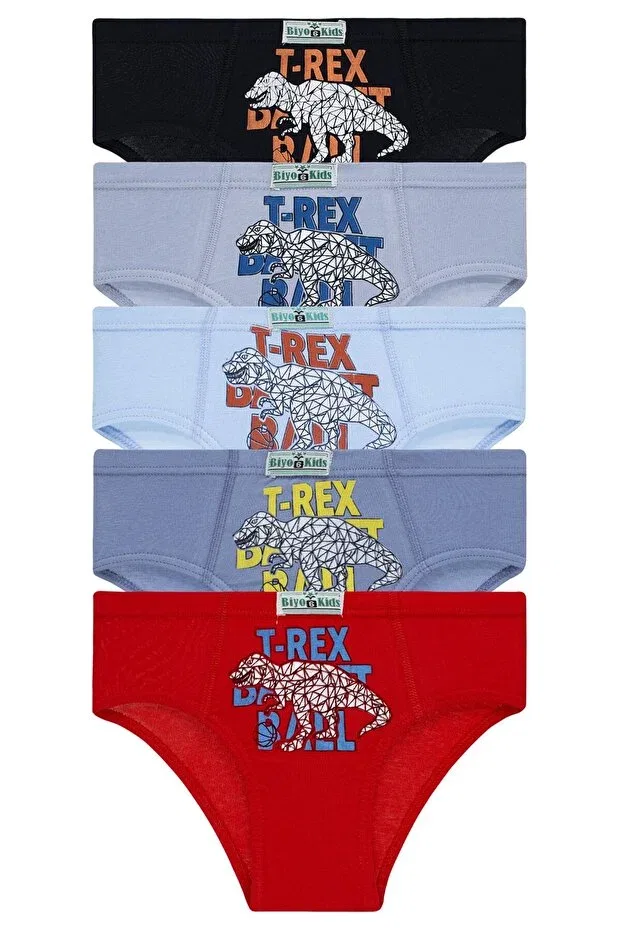 Детские трусы для мальчиков с принтом 5 шт T-Rex Biyokids, Colored