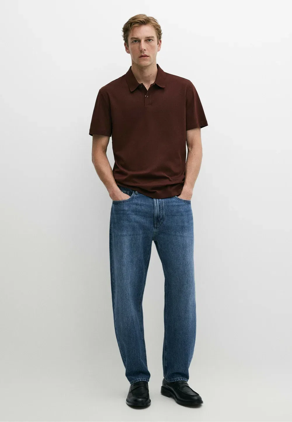 Поло с коротким рукавом из 100% хлопка - рубашка поло Massimo Dutti, Brown — фото 2
