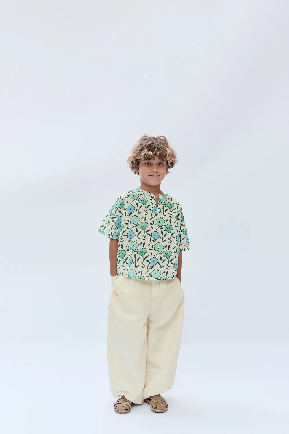 Брюки-саруэль из хлопка и льна, лимитированная серия, 2-14 лет ZARA, Ecru — фото 4