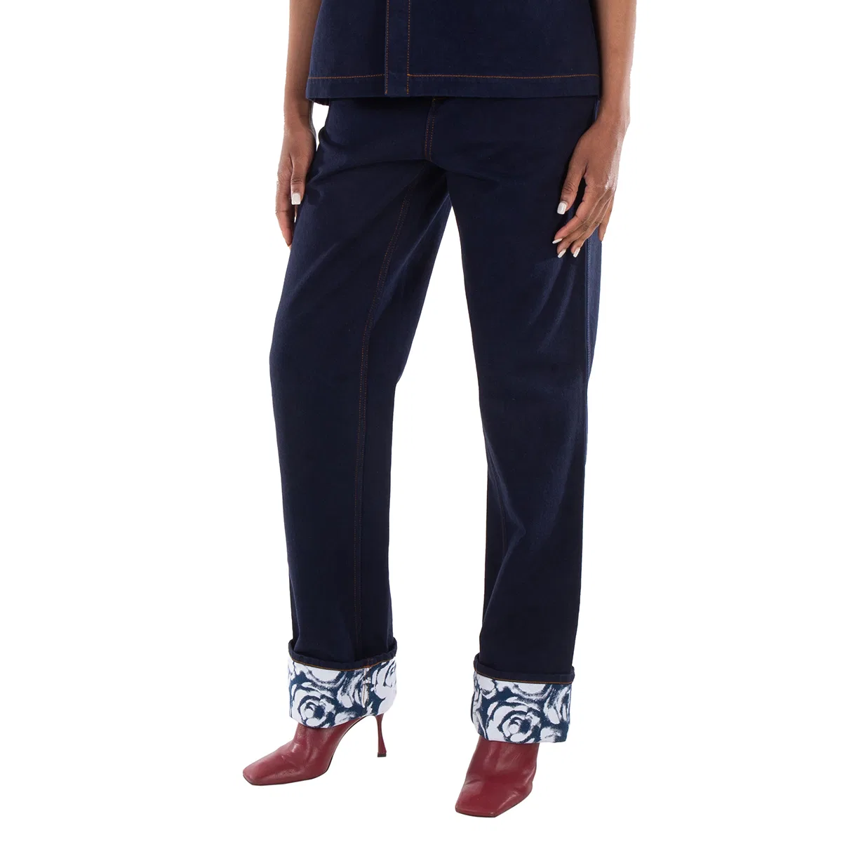 Джинсовые брюки-бойфренды Contrast Cuff Burberry, Indigo Blue — фото 2