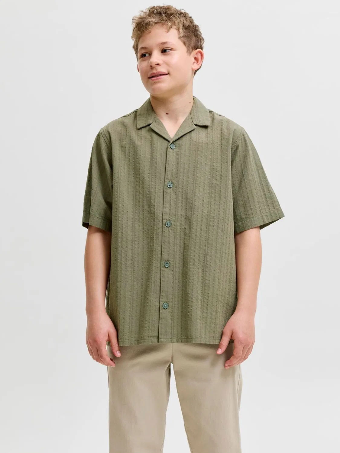 Рубашка-реглан с коротким рукавом, текстурированный сирсакер, Jack & Jones Junior, серый — фото 2