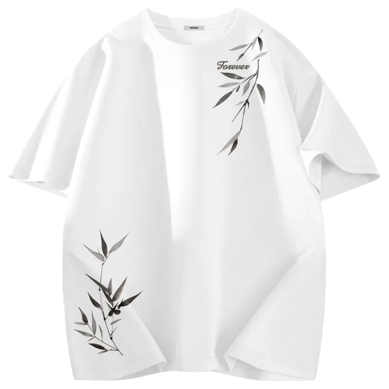 Футболка детская с принтом MINISO, Ice Silk Cooling Black Ink Wash Bamboo Leaf — фото 3