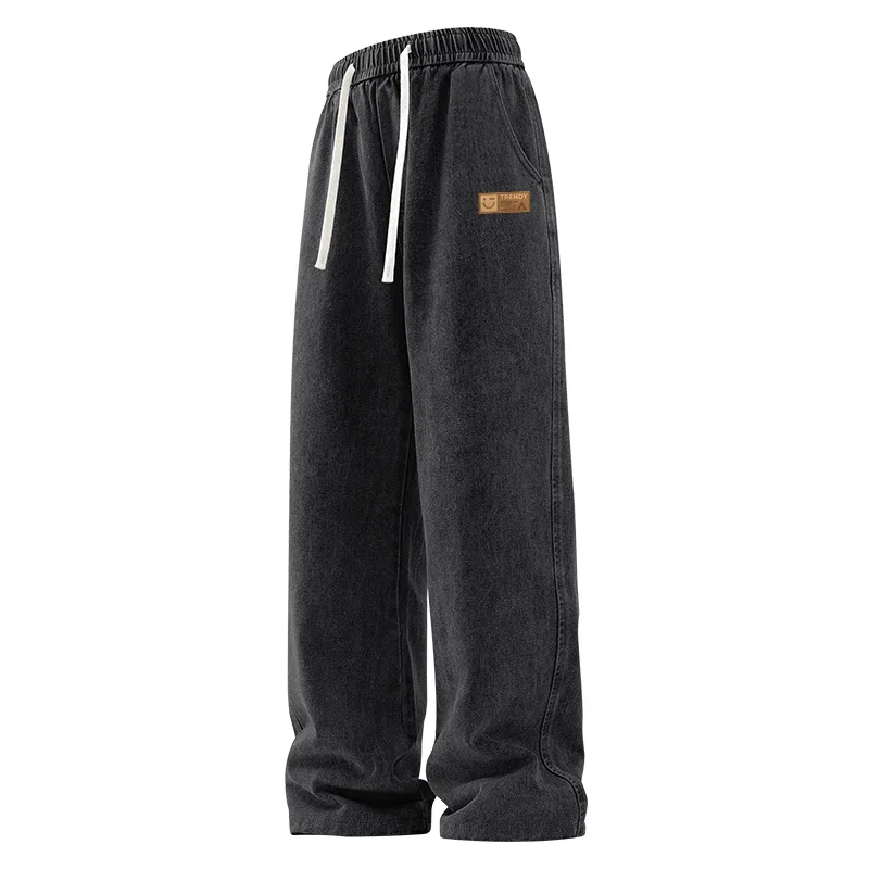 Детские джинсы прямого кроя Classic Washed Soft Cotton Skin-Friendly Black Gray (Hope Label Pants Logo), MINISO, Черный Серый