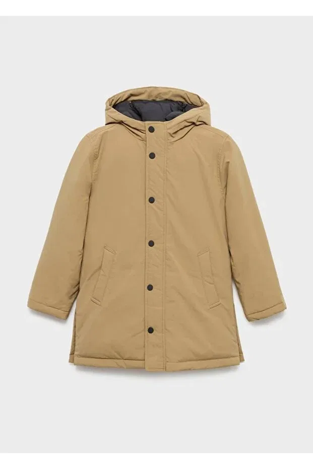 Детское пальто для девочек с капюшоном Mango Kids, Medium Brown — фото 3