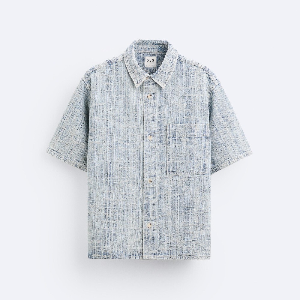 

Рубашка Zara Jacquard Denim, светло-синий