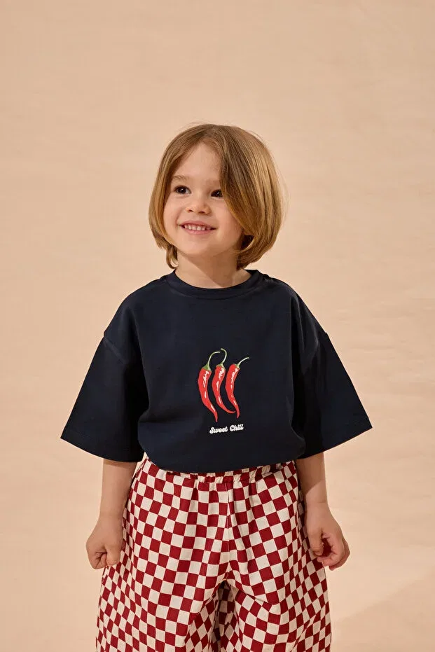 Детская футболка оверсайз с принтом Fahhar Kids, Navy Blue — фото 2