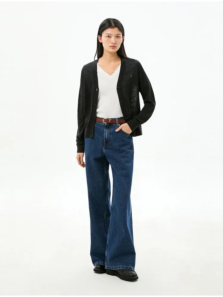Кардиган из льняной смеси V-образным вырезом TOMMY HILFIGER, Black — фото 2