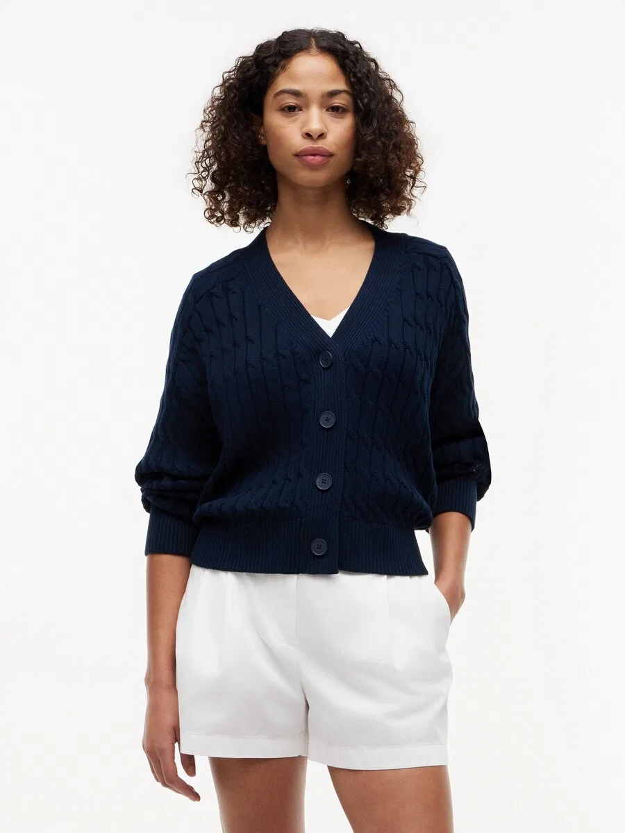 Вязаный кардиган TOMMY HILFIGER "Cable Oversized" темно-синего цвета — фото 3