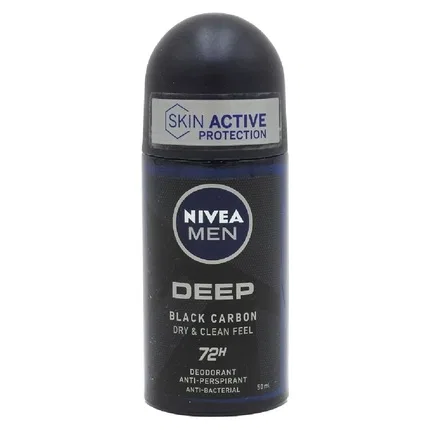 Антиперспирант-ролик 50 мл для мужчин Deep Black Carbon And Dark Wood, 72-часовая защита Nivea, Deep Black Carbon And Dark Wood