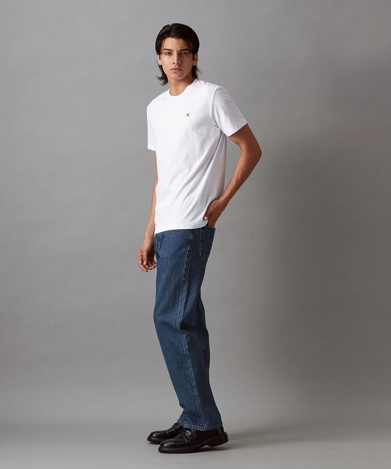 Мужская футболка с коротким рукавом, хлопковая, с брендовым значком Calvin Klein, White — фото 3