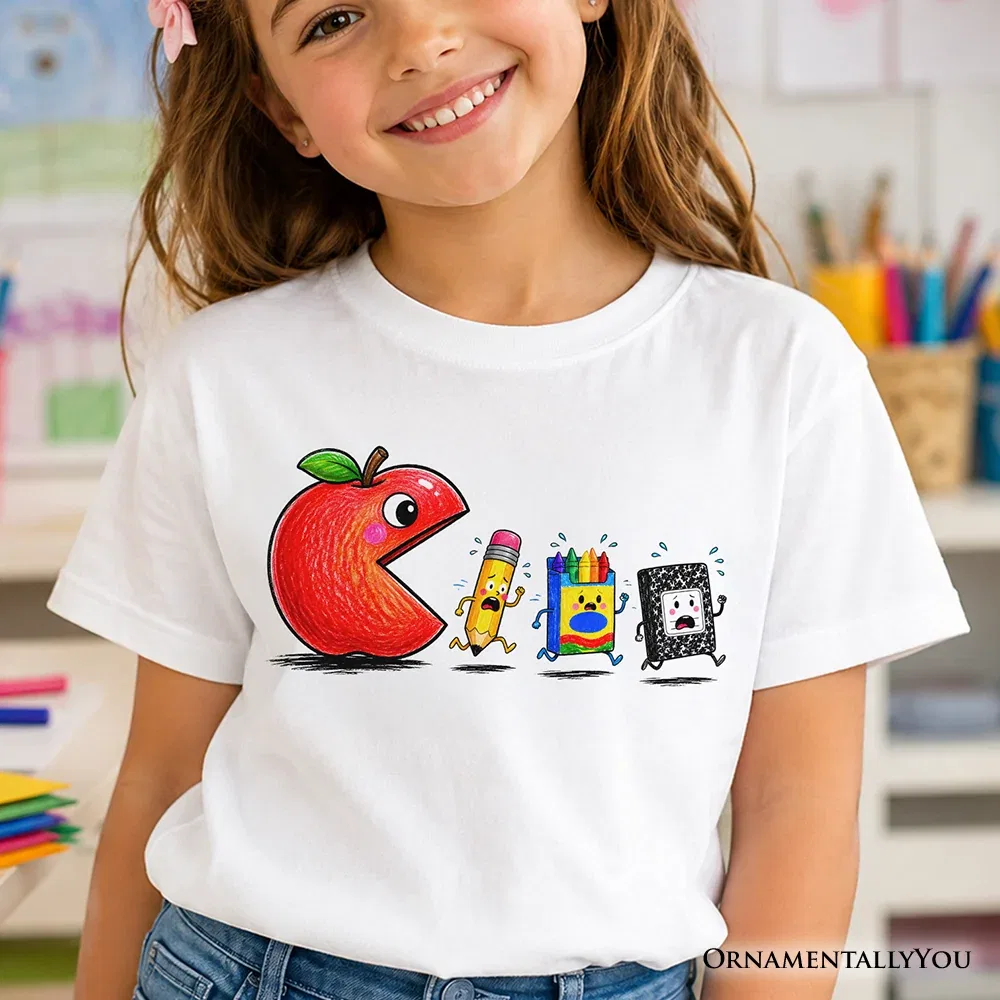 Детская футболка для мальчиков с принтом яблока Apple School OrnamentallyYou, White