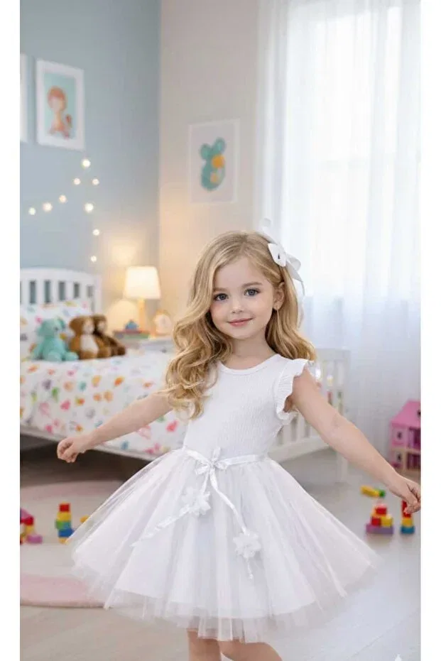 Детское платье для девочек с коротким рукавом Retro Women, White