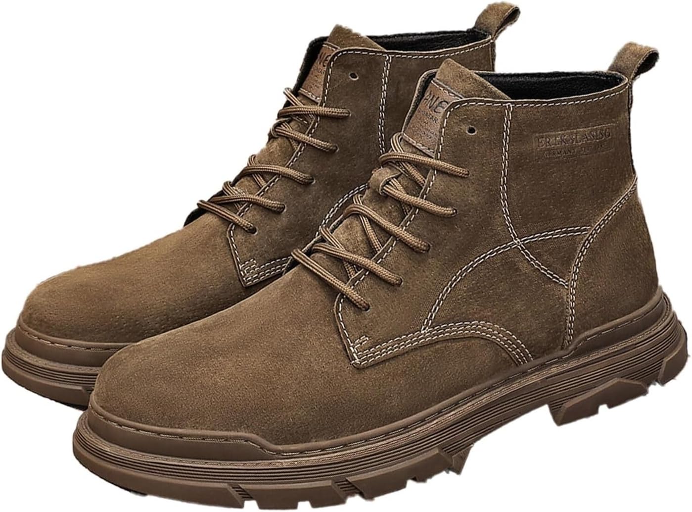 

Мужские кожаные байкерские боевые ботинки с шнуровкой, ретро, с круглым носком, подошвой с протектором, ботинки чукка до щиколотки, повседневные, водонепроницаемые, оксфорды, ботинки Dmgyck, Brown-2