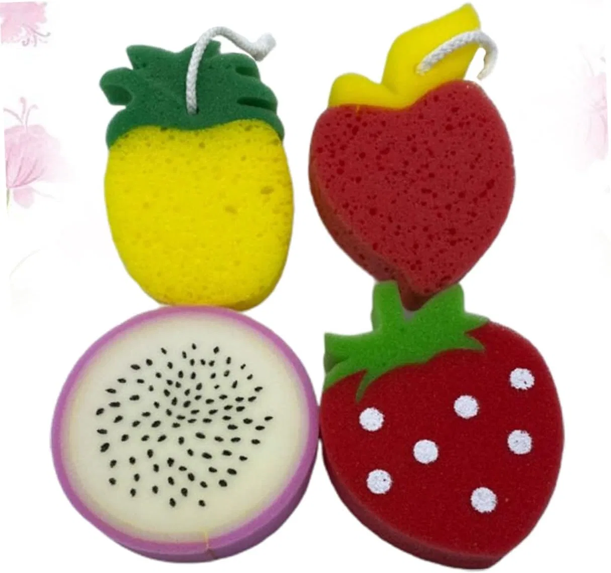 Набор мочалок для душа в форме фруктов, Vaguelly, 4 шт, Strawberry, Pitaya, Pineapple — фото 4