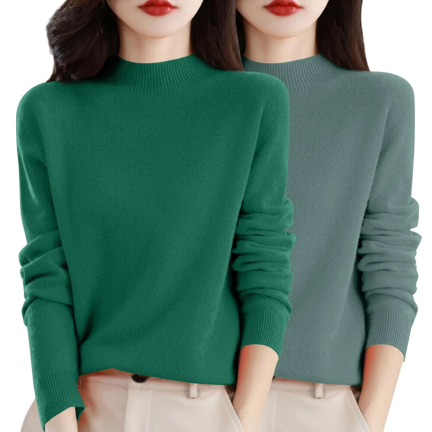 Женский свитер с полугольфом и длинным рукавом, оверсайз, из кашемира, Light Green