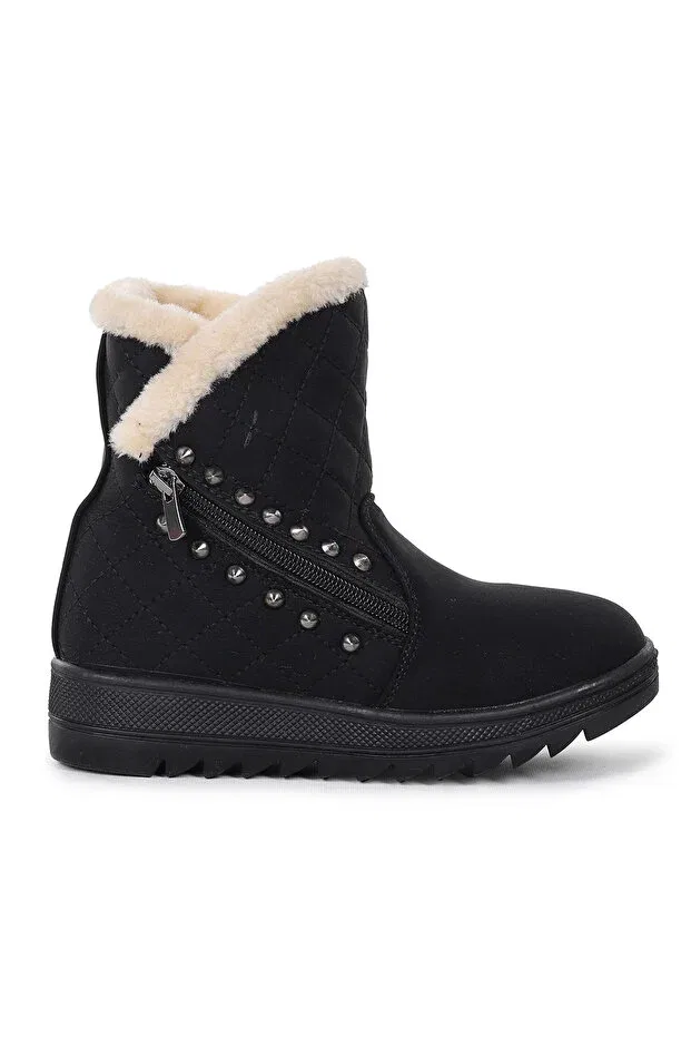 Детские ботинки для девочек на молнии Kiko Kids, Black - Beige — фото 4
