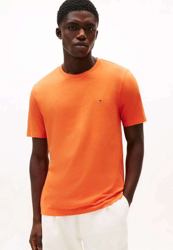 Футболка с круглым вырезом и вышивкой флага, базовая футболка Tommy Hilfiger, Brilliant Orange