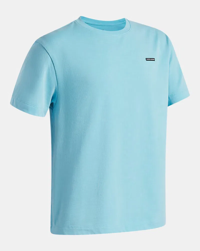 Футболка оверсайз для мальчиков с эффектом wash UA Heavyweight Wash UnderArmour, Fresco Blue/White — фото 3